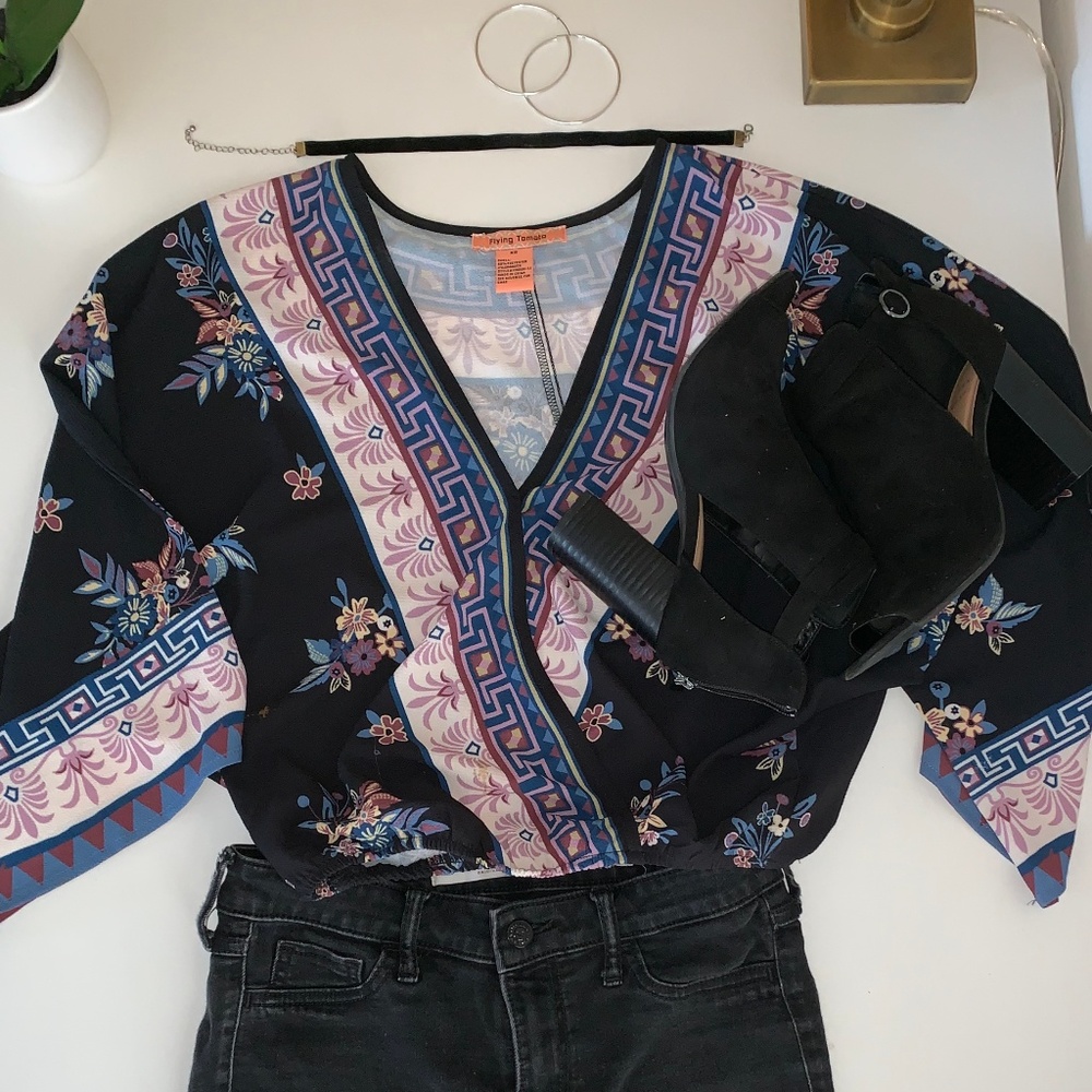 Boho V-Neck Crop Top Blouse